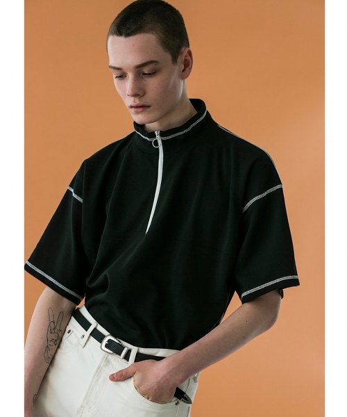 <monkey time> TC/PONTI HALF ZIP TEE
