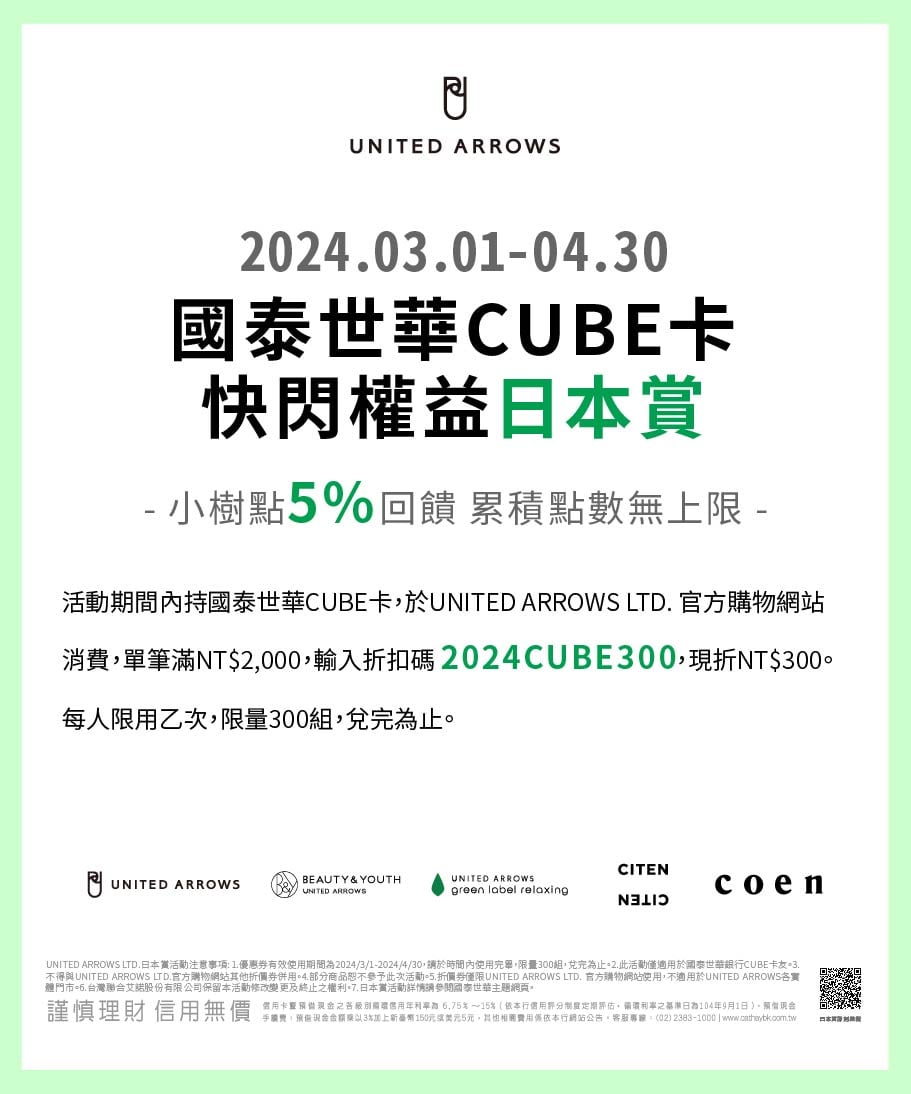 國泰世華CUBE卡 快閃權益日本賞活動正式開跑 小樹點5%回饋 累積點數無上限