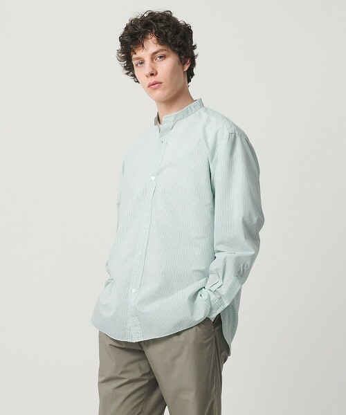 輕羽府綢條紋立領襯衫