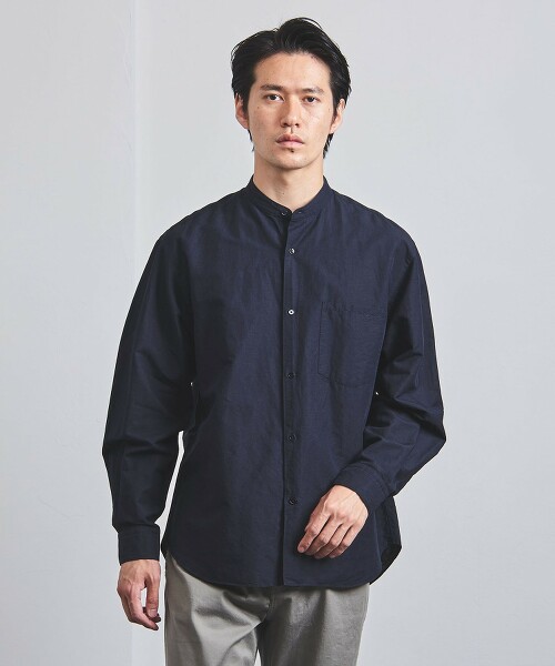 <UNITED ARROWS> 棉/亞麻 竹節紗 府绸 立領襯衫