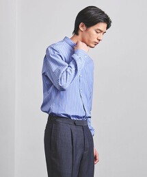 ＜UNITED ARROWS＞ 藍色 相間直條紋 立領襯衫 日本製