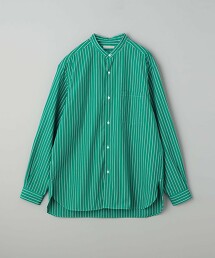 THOMAS MASON 綠色相間直條紋立領襯衫