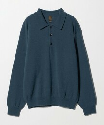 【特別訂製】＜BATONER＞ 藍面萊斯特羊毛針織POLO衫 日本製