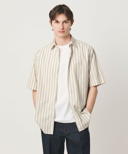 柔滑府綢一片式標準領短袖襯衫