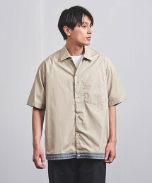 落肩 府綢 短袖襯衫