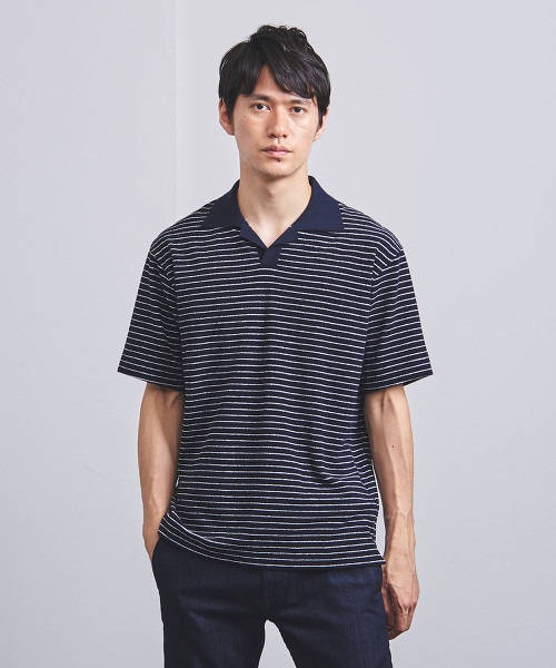 <UNITED ARROWS> 拉絨條紋開領上衣