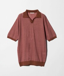 亞麻棉橫條紋開襟領POLO衫