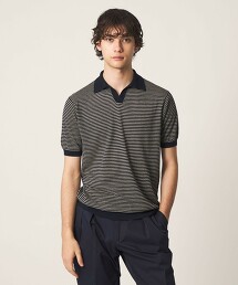 亞麻棉橫條紋開襟領POLO衫