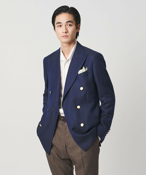 Vitale Barberis Canonico 羊毛亞麻平紋緯編布雙排6釦西裝外套