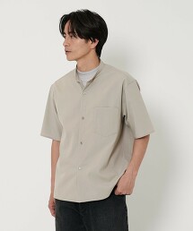 KOMATSU PACK 輕薄素材立領短袖襯衫 橫向彈性