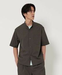 KOMATSU PACK 輕薄素材立領短袖襯衫 橫向彈性