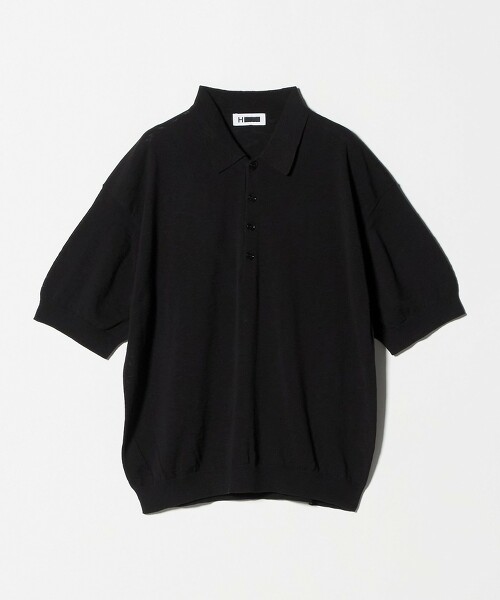 ＜H＞竹節棉4釦POLO領短袖針織