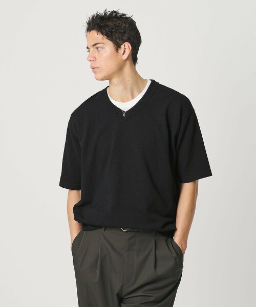 KNITEE 捲縮棉V領針織T恤  