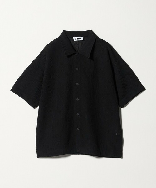 ＜H＞混亞麻立體織紋針織襯衫