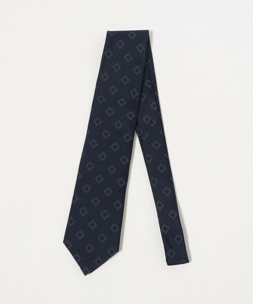 深藍方形緹花領帶
