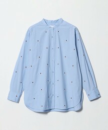 三色堇刺繡花朵立領襯衫