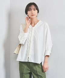 打摺荷葉邊V領襯衫