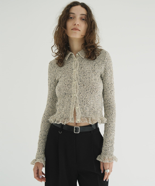 TW CLANE MIX MESH GATHER SHIRT