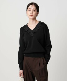 波浪邊蕾絲荷葉針織