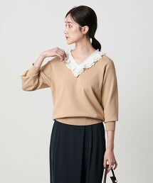 波浪邊蕾絲荷葉針織