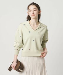 花朵刺繡開襟領針織