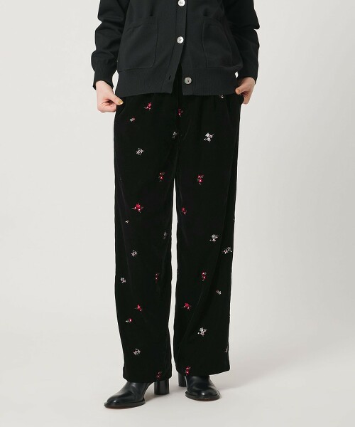 刺繡天鵝絨休閒長褲