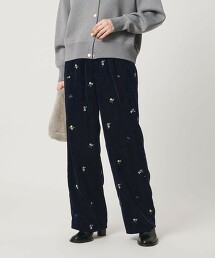 刺繡天鵝絨休閒長褲