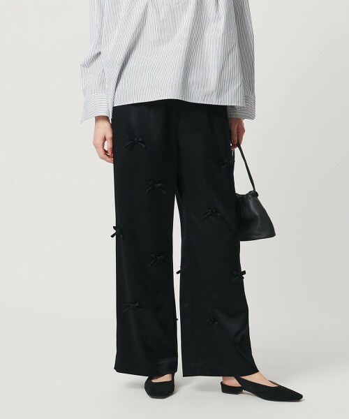 3D蝴蝶結緞面長褲