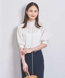 縮褶 高領 短袖 罩衫