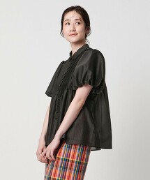 柔滑細褶短袖襯衫