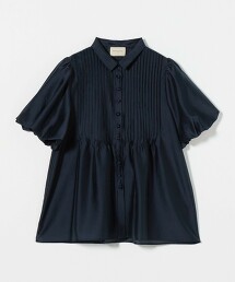 柔滑細褶短袖襯衫