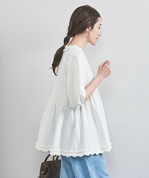 打摺荷葉邊V領短袖襯衫
