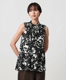 緞面荷葉邊無袖罩衫  