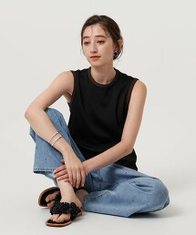 羅紋撞色鑲邊無袖上衣 日本製