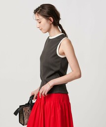 羅紋撞色鑲邊無袖上衣 日本製