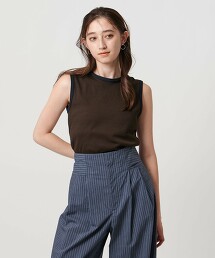羅紋撞色鑲邊無袖上衣 日本製