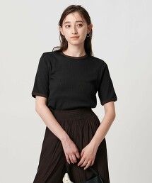 羅紋撞色鑲邊短袖上衣 日本製