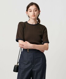 羅紋撞色鑲邊短袖上衣 日本製