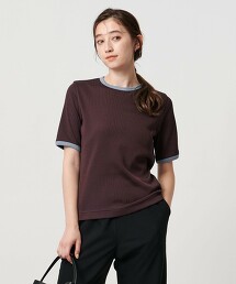 羅紋撞色鑲邊短袖上衣 日本製