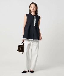 蕾絲蛋糕下擺針織背心  