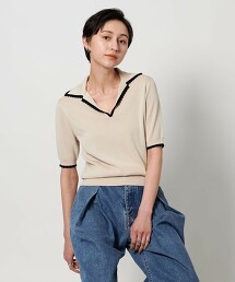 波浪邊水手領短袖針織