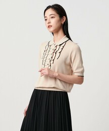 波浪荷葉邊短袖針織 