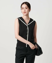波浪邊水手領無袖針織