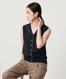 波浪邊水手領無袖針織