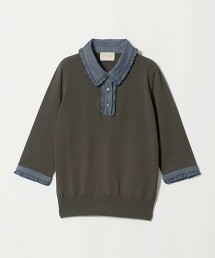 仿丹寧六分袖針織olo衫 ‐可水洗‐