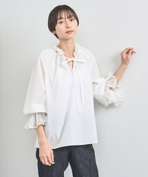 蕾絲綁結褶邊罩衫