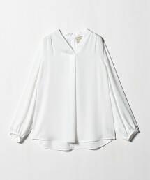 後緞面V領長袖罩衫   日本製