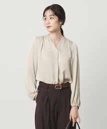 後緞面V領長袖罩衫   日本製