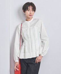 褶襇短飾邊 長袖罩衫 WHITE 日本製