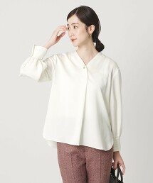 緞面V領罩衫